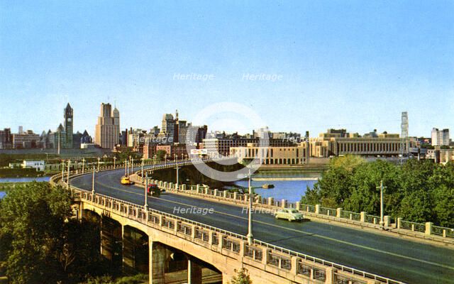 City skyline, Minneapolis, Minnesota, USA, 1955. Artist: Unknown