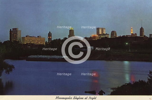 City skyline at night, Minneapolis, Minnesota, USA, 1970. Artist: Unknown