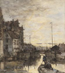 Cityscape at night, 1847-1899. Creator: Jacob Henricus Maris
