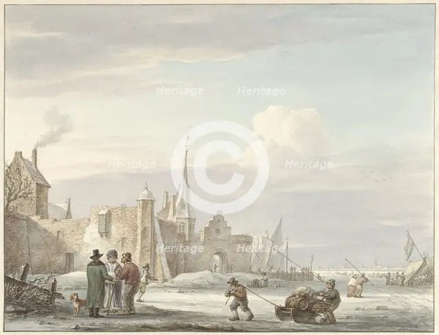 Cityscape in winter, 1780-1848. Creator: Martinus Schouman.