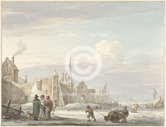 Cityscape in winter, 1780-1848. Creator: Martinus Schouman.