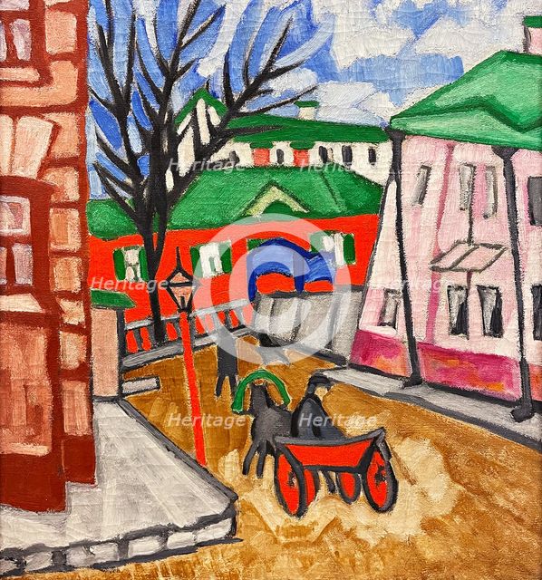 Cityscape (Landscape with a Coachman), 1910. Creator: Rozanova, Olga Vladimirovna (1886-1918).