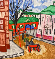 Cityscape (Landscape with a Coachman), 1910. Creator: Rozanova, Olga Vladimirovna (1886-1918)