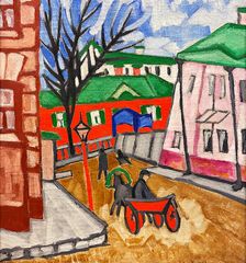 Cityscape (Landscape with a Coachman), 1910. Creator: Rozanova, Olga Vladimirovna (1886-1918)