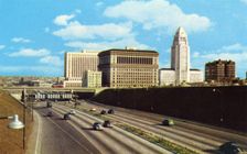 Civic Center From Hollywood Freeway, Los Angeles, California, USA, 1953