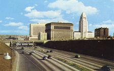 Civic Center From Hollywood Freeway, Los Angeles, California, USA, 1953