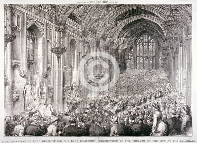 Civic reception of Lord Beaconsfield and Lord Salisbury at the Guildhall, London, 1878. Artist: Anon