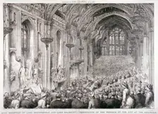 Civic reception of Lord Beaconsfield and Lord Salisbury at the Guildhall, London, 1878. Artist: Anon
