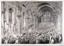 Civic reception of Lord Beaconsfield and Lord Salisbury at the Guildhall, London, 1878. Artist: Anon
