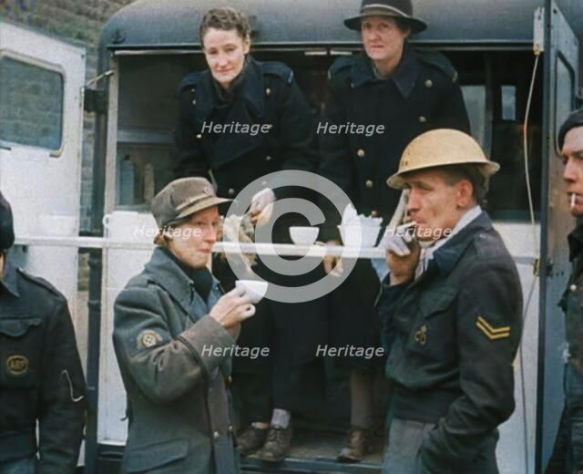 Civil Defence Corps Members Drinking Tea, 1940. Creator: British Pathe Ltd.