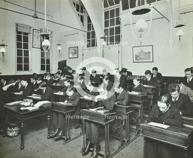 Civil Service class for male students, Hammersmith Commercial Institute, London, 1913.  Artist: Unknown.