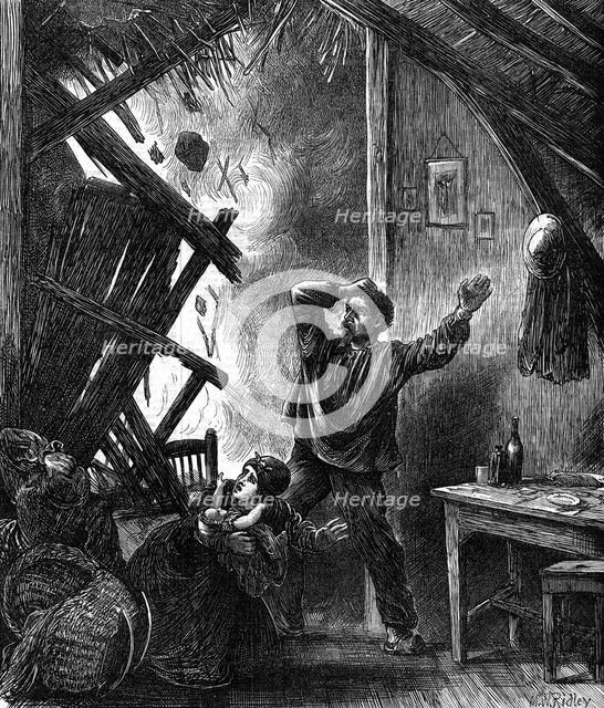 Civil War in France: a shell at Suresnes - from a sketch taken immediately after the explosion, 1871 Creator: Matthew White Ridley.