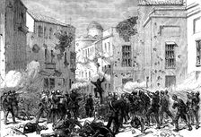 Civil War in Spain: attack of Civil Guard on the Puerta de Carmona, Seville, 1873. Creator: Unknown