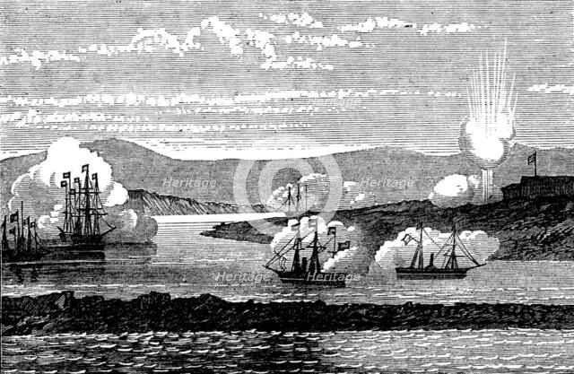 Civil War in Spain: conflict of ships with forts at Cadiz, 1873. Creator: Unknown.