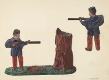 Civil War Soldier & Tree Trunk Bank, c. 1937. Creator: William O. Fletcher