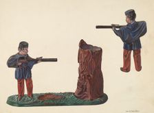 Civil War Soldier & Tree Trunk Bank, c. 1937. Creator: William O. Fletcher
