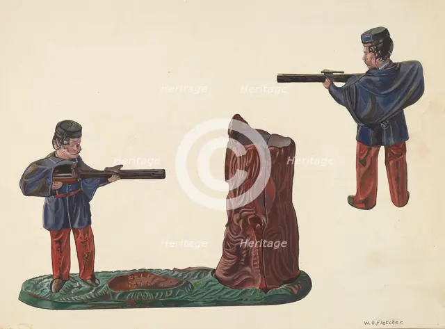 Civil War Soldier & Tree Trunk Bank, c. 1937. Creator: William O. Fletcher.
