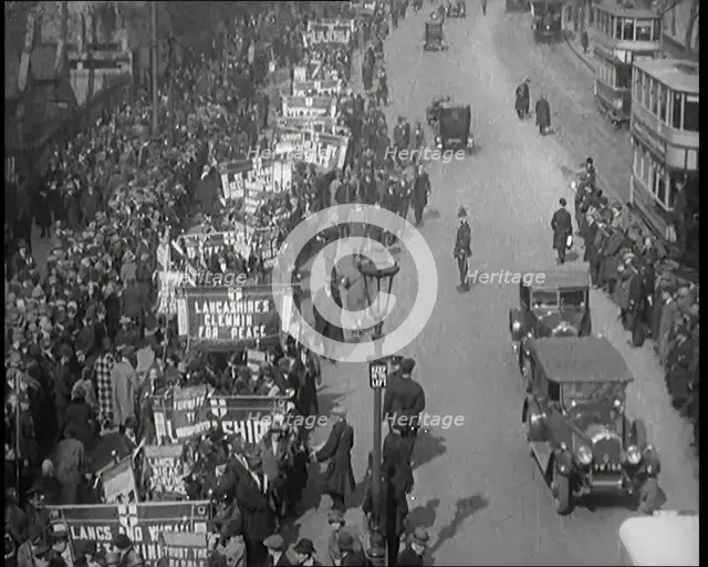 Civilians Demonstrating in London Against Continuous Strikes in the Rain. Signs Read..., 1926. Creator: British Pathe Ltd.