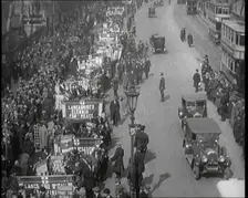 Civilians Demonstrating in London Against Continuous Strikes in the Rain. Signs Read..., 1926. Creator: British Pathe Ltd