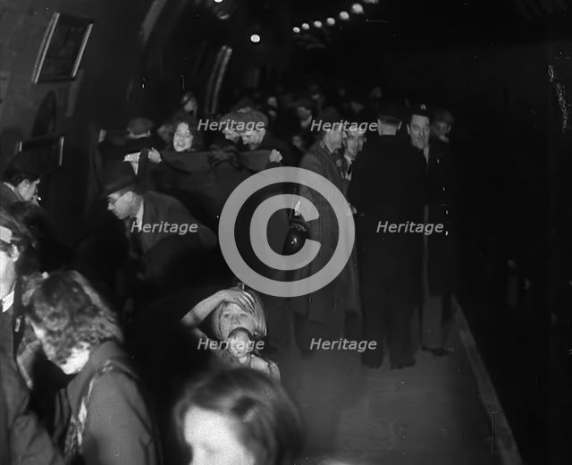Civilians Sheltering from Bombs in the London Underground, 1940. Creator: British Pathe Ltd.
