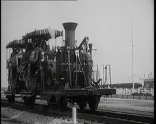 Civilians Wearing Period Costumes Travelling On an Old Locomotive, 1920s. Creator: British Pathe Ltd
