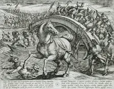 Civilis Forced to Dismount and Swim Across the River, Publshed 1612. Creator: Antonio Tempesta