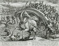 Civilis Forced to Dismount and Swim Across the River, Publshed 1612. Creator: Antonio Tempesta