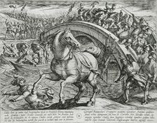 Civilis Forced to Dismount and Swim Across the River, Publshed 1612. Creator: Antonio Tempesta