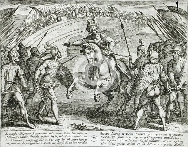 Civilis Separates Germans and Dutch Troops, Publshed 1612. Creator: Antonio Tempesta.
