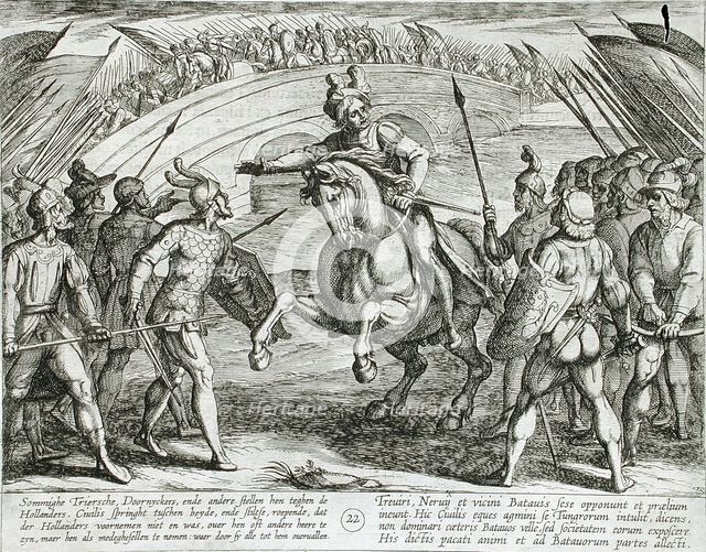 Civilis Separates Germans and Dutch Troops, Publshed 1612. Creator: Antonio Tempesta.