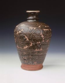 Cizhou meiping vase with brown glazed carved floral pattern, Ming dynasty, China, 1464