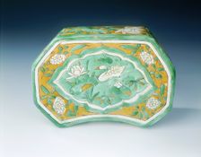 Cizhou stoneware polychrome pillow with goose in a lotus pond, Jin dynasty, China, 12th century