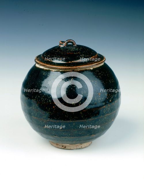 Cizhou-type black glazed globular jar and cover, Jin dynasty, China, 1168. Artist: Unknown