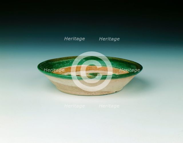 Cizhou-type saucer with pomegranate spray in polychrome glazes, Jin dynasty, China, 1115-1234. Creator: Unknown.