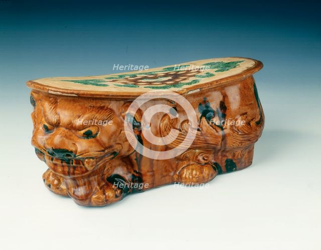 Cizhou-type sancai tiger pillow, Jin dynasty, China, 12th century. Creator: Unknown.