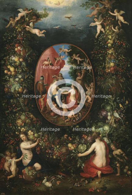 Cibeles and the seasons within a festoon of fruit, before 1615. Creators: Hendrick van Balen I, Jan Brueghel the Younger.