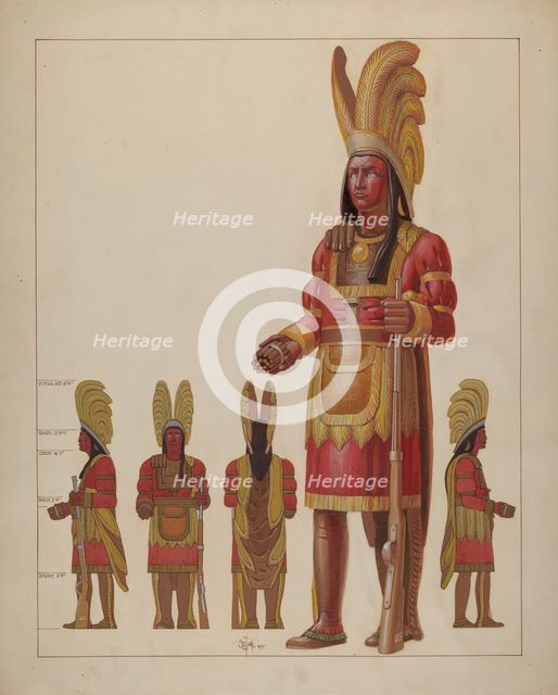 Cigar Store Indian, 1937. Creator: Otto E. Hake.