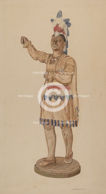 Cigar Store Indian, c. 1941. Creator: Clarence W Dawson.