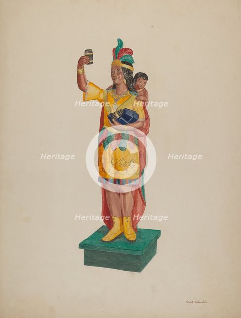 Cigar Store Indian, c. 1941. Creator: Violet Hartenstein.
