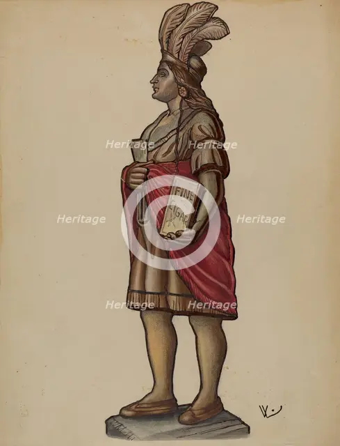 Cigar Store Indian, c. 1936. Creator: Bernard Westmacott.