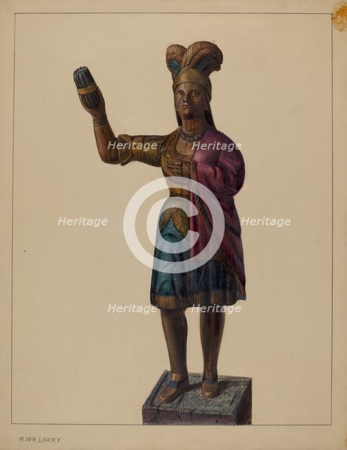 Cigar Store Indian, c. 1937. Creator: Mina Lowry.