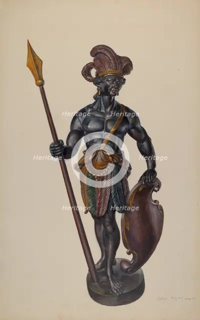 Cigar Store Indian, c. 1937. Creator: Walter Hochstrasser.
