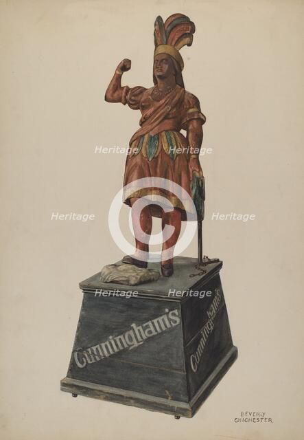 Cigar Store Indian, c. 1938. Creator: Beverly Chichester.