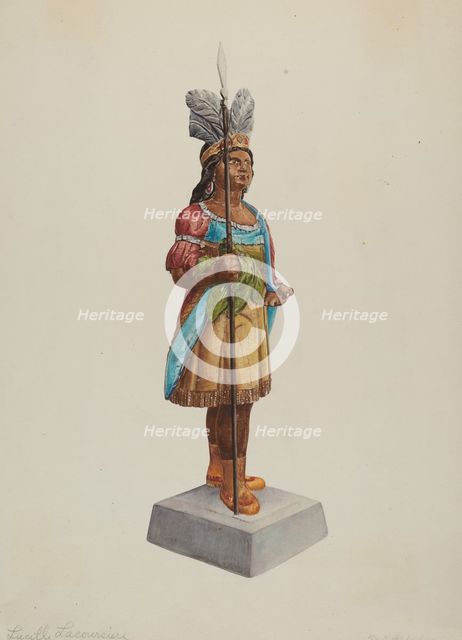 Cigar Store Indian, c. 1938. Creator: Lucille Lacoursiere.