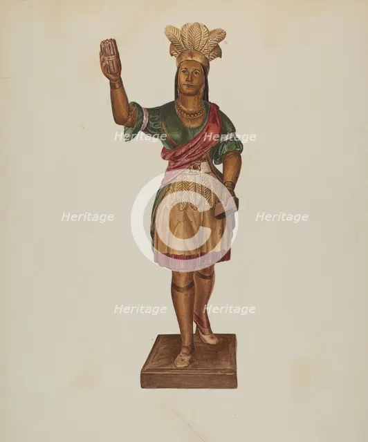 Cigar Store Indian, c. 1938. Creator: Lucille Lacoursiere.
