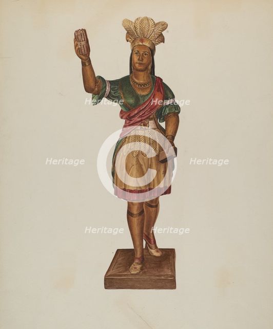 Cigar Store Indian, c. 1938. Creator: Lucille Lacoursiere.