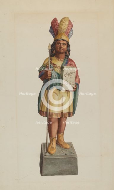 Cigar Store Indian, c. 1938. Creator: Lucille Lacoursiere.