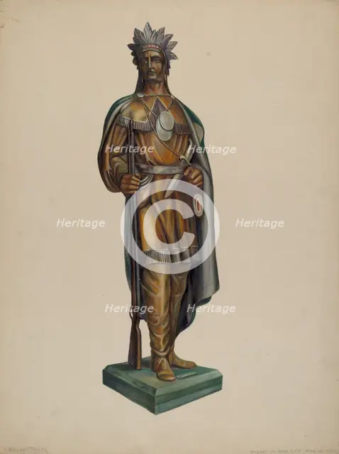 Cigar Store Indian, c. 1938. Creator: Walter Hochstrasser.