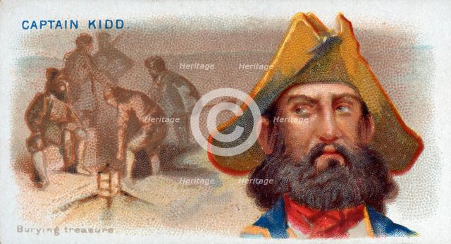 Cigarette Card Captain Kidd, Burying Treasure, pub. 1888 (colour lithograph). Creator: American School (19th Century).