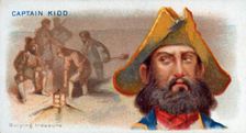 Cigarette Card Captain Kidd, Burying Treasure, pub. 1888 (colour lithograph). Creator: American School (19th Century)